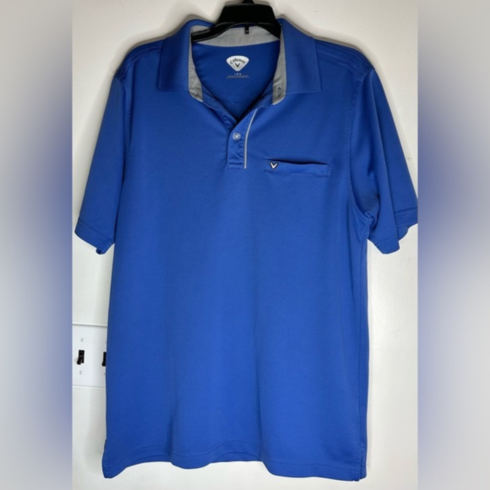 Callaway Mens S/S Opti-dri Golf Polo Shirt Royal Blue Pocket Logo‎ Size Large